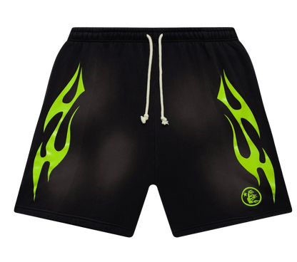 Hellstar 'Black Green' Flame Shorts