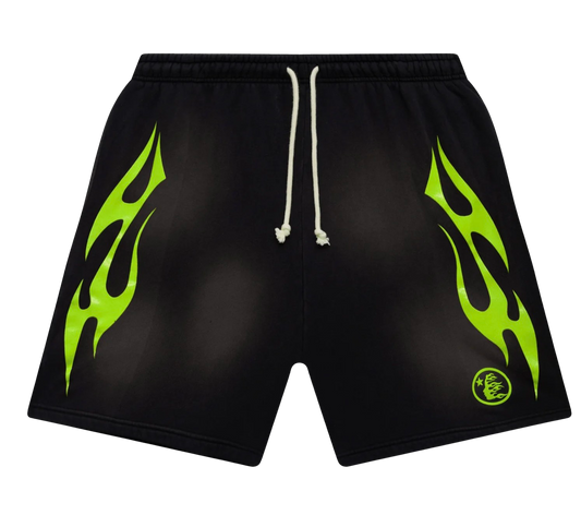 Hellstar 'Black Green' Flame Shorts