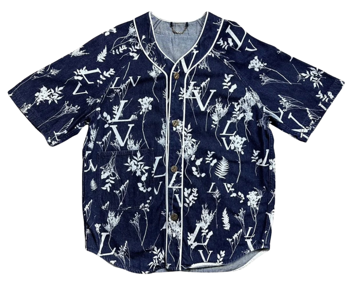 Louis Vuitton 'Navy Monogram Flower Print' Button Up Tee