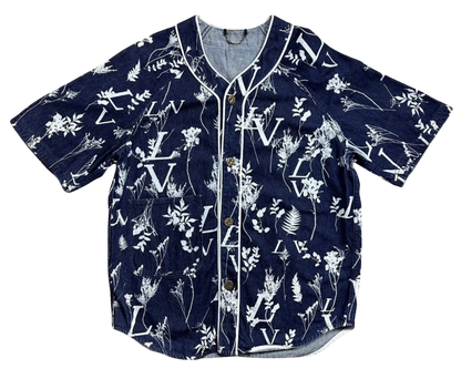 Louis Vuitton 'Navy Monogram Flower Print' Button Up Tee