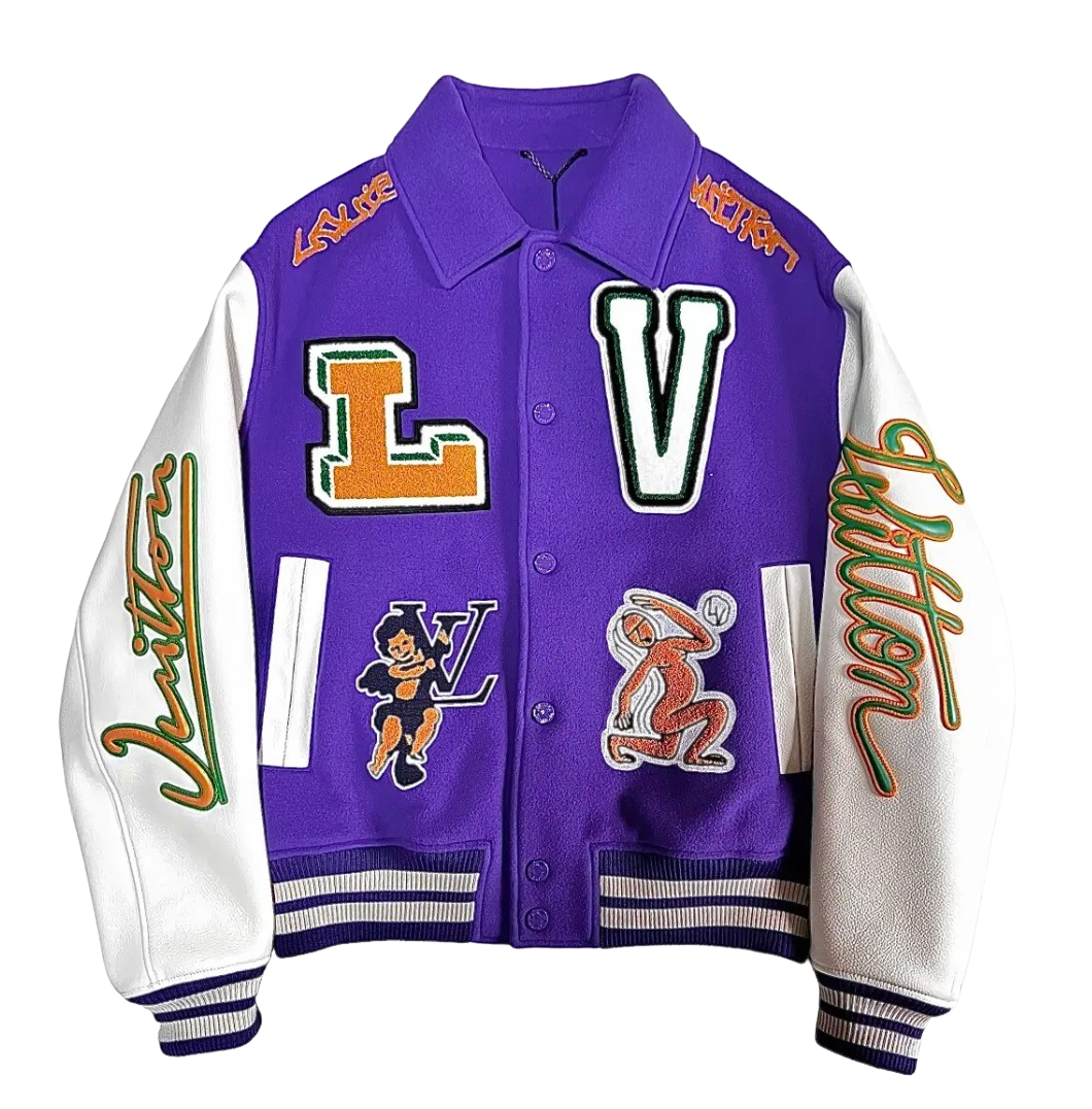 Louis Vuitton 'Multi-Patches Leather' Purple Varsity Jacket