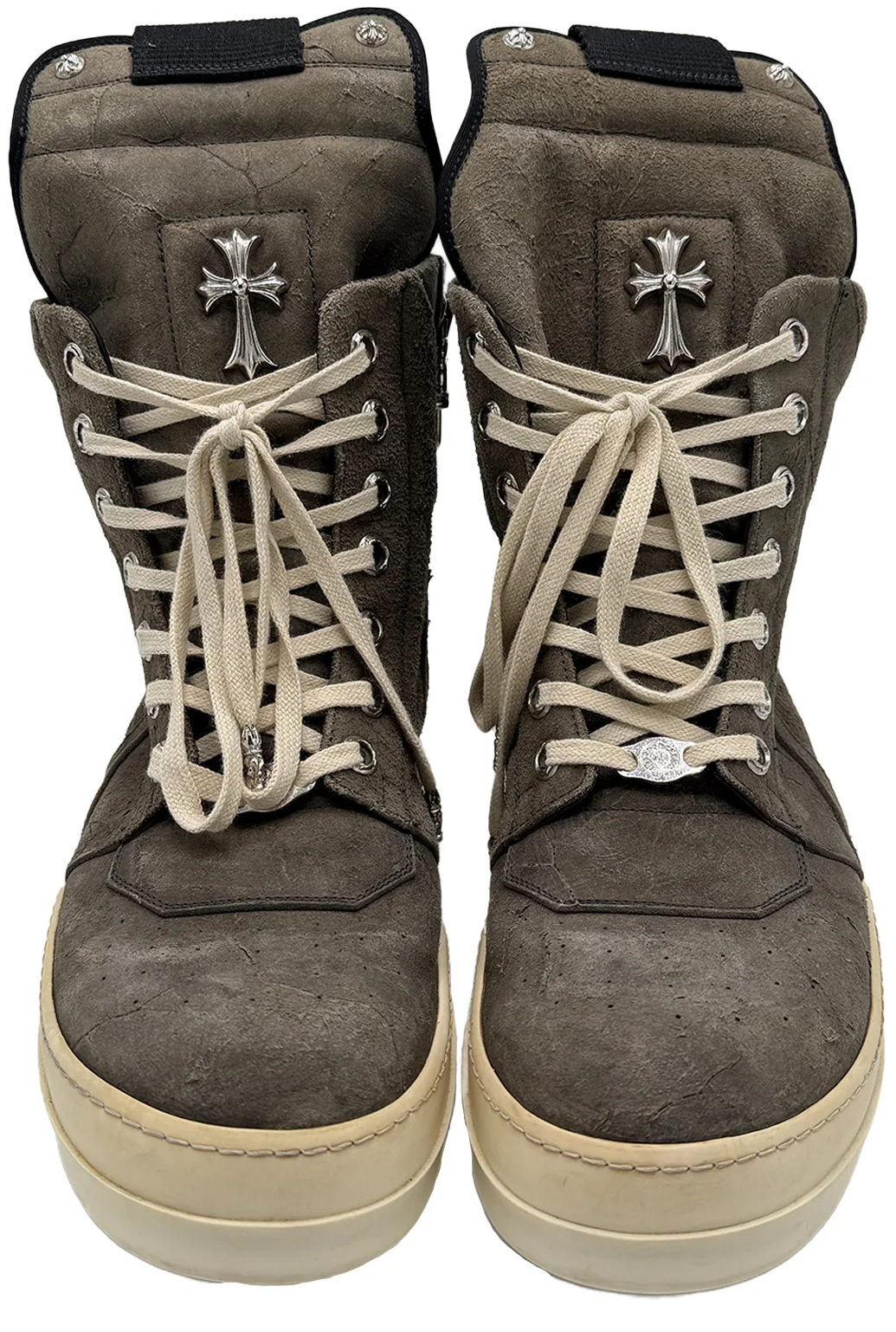 Chrome Hearts x Rick Owens 'Grey' Suede Geobasket Sneakers